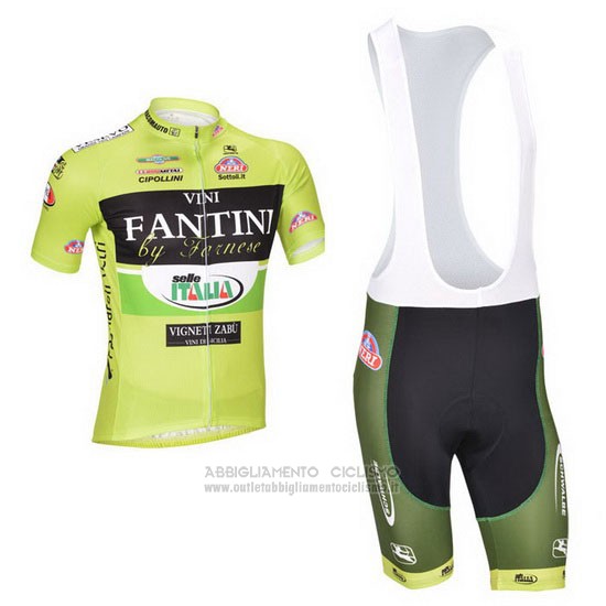 2013 Abbigliamento Ciclismo Vini Fantini Verde e Nero Manica Corta e Salopette